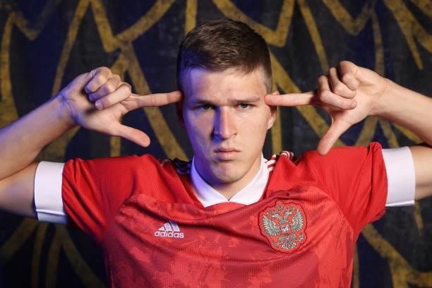 Aleksandr Sobolev of Russia poses during the official UEFA Euro 2020 media access day at The Novogorsk Training Center on June 08, 2021 in Moscow,...