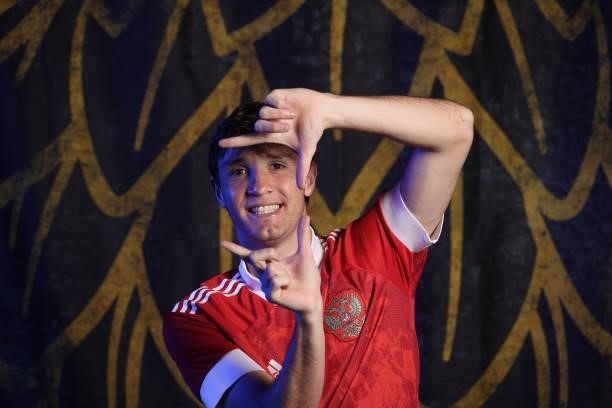 Mario Fernandes of Russia poses during the official UEFA Euro 2020 media access day at The Novogorsk Training Center on June 08, 2021 in Moscow,...