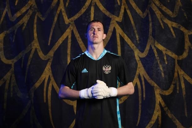Andrey Lunev of Russia poses during the official UEFA Euro 2020 media access day at The Novogorsk Training Center on June 08, 2021 in Moscow, Russia.