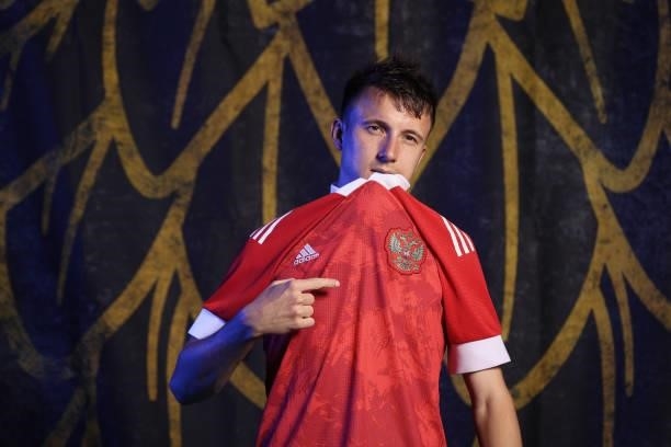 Aleksandr Golovin of Russia poses during the official UEFA Euro 2020 media access day at The Novogorsk Training Center on June 08, 2021 in Moscow,...