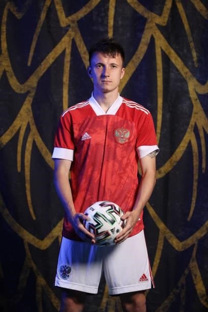 Aleksandr Golovin of Russia poses during the official UEFA Euro 2020 media access day at The Novogorsk Training Center on June 08, 2021 in Moscow,...