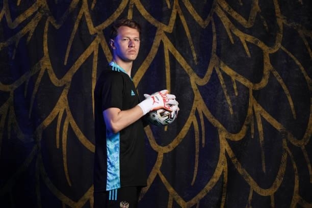 Matvei Safonov of Russia poses during the official UEFA Euro 2020 media access day at The Novogorsk Training Center on June 08, 2021 in Moscow,...