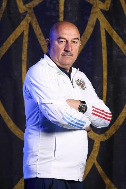 Stanislav Cherchesov, Head Coach of Russia poses during the official UEFA Euro 2020 media access day at The Novogorsk Training Center on June 08,...