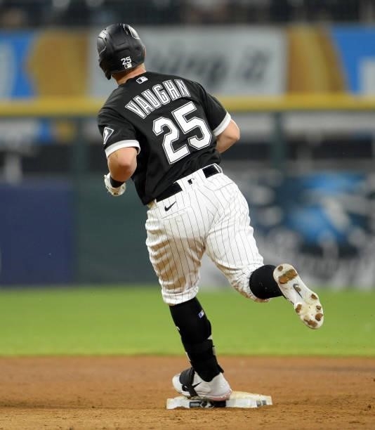 Andrew Vaughn of the Chicago White Sox runs the bases after hitting a solo home run in the seventh inning against the Toronto Blue Jays on June 8,...