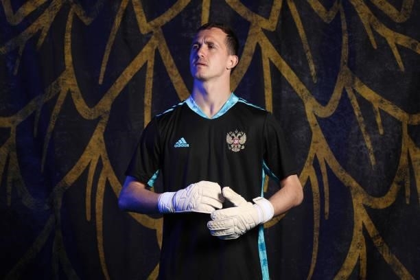 Andrey Lunev of Russia poses during the official UEFA Euro 2020 media access day at The Novogorsk Training Center on June 08, 2021 in Moscow, Russia.
