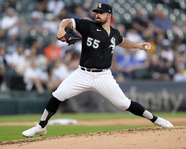 Carlos Rodon of the Chicago White Sox pitches against the Toronto Blue Jays on June 8, 2021 at Guaranteed Rate Field in Chicago, Illinois.