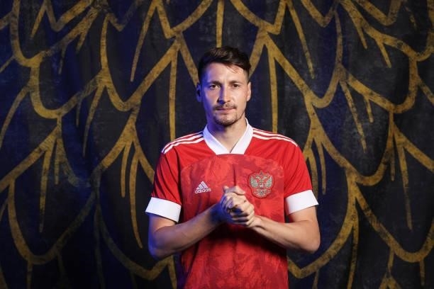 Daler Kuzyaev of Russia poses during the official UEFA Euro 2020 media access day at The Novogorsk Training Center on June 08, 2021 in Moscow, Russia.
