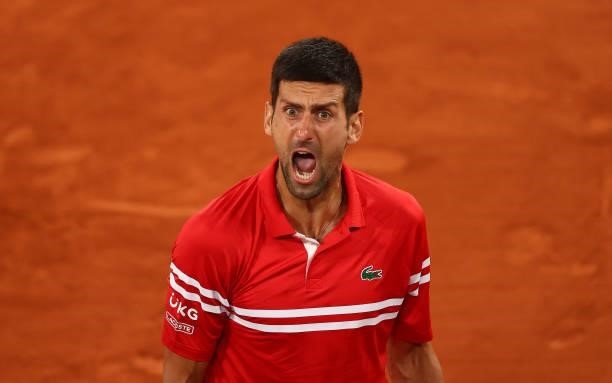 Novak Djokovic of Serbia celebrates match point and victory during his Mens Singles Quarter-Final match against Matteo Berrettini of Italy during Day...