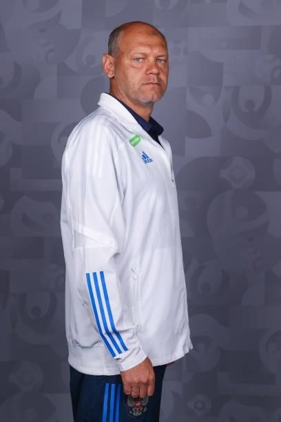 Miroslav Romaschenko, Assistant Head Coach of Russia poses during the official UEFA Euro 2020 media access day at The Novogorsk Training Centre on...