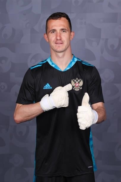 Andrey Lunev of Russia poses during the official UEFA Euro 2020 media access day at The Novogorsk Training Centre on June 08, 2021 in Moscow, Russia.