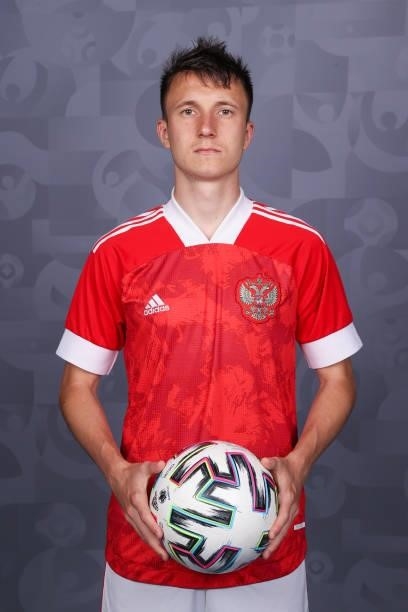 Aleksandr Golovin of Russia poses during the official UEFA Euro 2020 media access day at The Novogorsk Training Centre on June 08, 2021 in Moscow,...