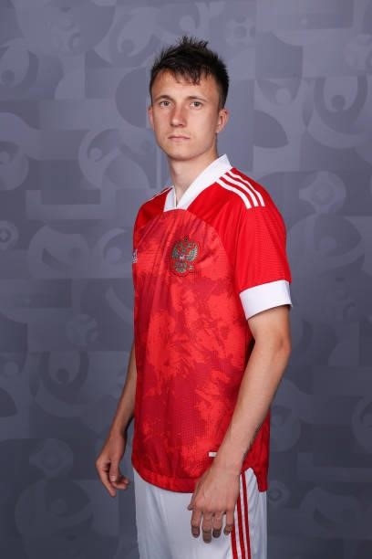Aleksandr Golovin of Russia poses during the official UEFA Euro 2020 media access day at The Novogorsk Training Centre on June 08, 2021 in Moscow,...