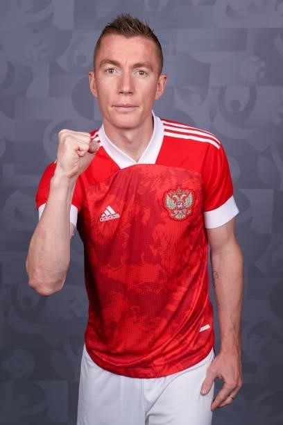 Andrei Semenov of Russia poses during the official UEFA Euro 2020 media access day at The Novogorsk Training Centre on June 08, 2021 in Moscow,...