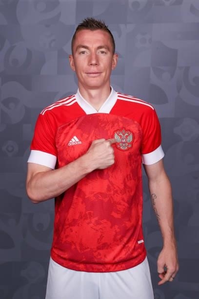 Andrei Semenov of Russia poses during the official UEFA Euro 2020 media access day at The Novogorsk Training Centre on June 08, 2021 in Moscow,...