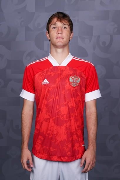 Mario Fernandes of Russia poses during the official UEFA Euro 2020 media access day at The Novogorsk Training Centre on June 08, 2021 in Moscow,...