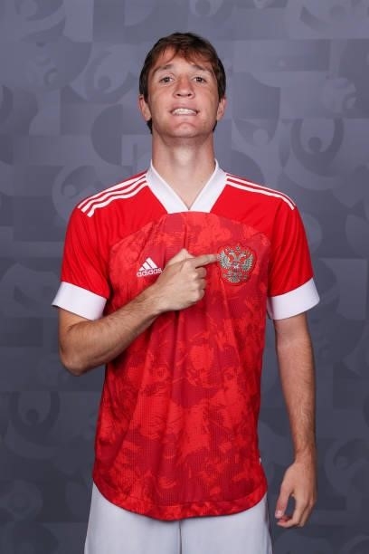 Mario Fernandes of Russia poses during the official UEFA Euro 2020 media access day at The Novogorsk Training Centre on June 08, 2021 in Moscow,...