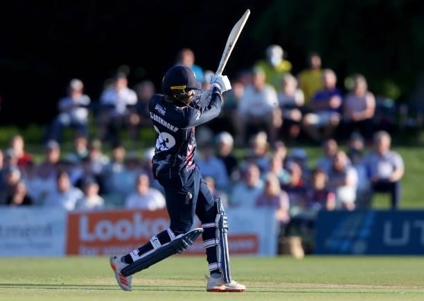 Daniel Bell-Drummond of Kent bats during the Vitality T20 Blast match between Kent Spitfires and Hampshire Hawks at The Spitfire Ground on June 09,...