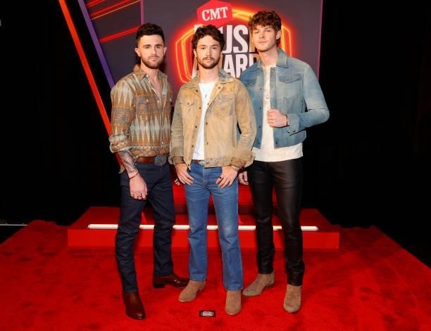 Colton Pack, Garrett Nichols and Zach Beeken of musical group Restless Road attend the 2021 CMT Music Awards at Bridgestone Arena on June 09, 2021 in...
