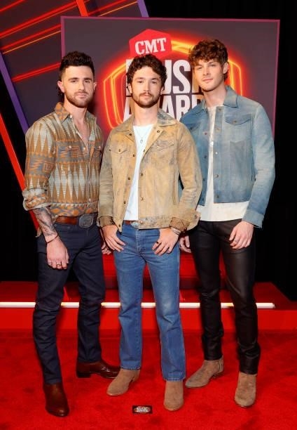 Colton Pack, Garrett Nichols and Zach Beeken of musical group Restless Road attend the 2021 CMT Music Awards at Bridgestone Arena on June 09, 2021 in...