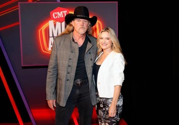 Trace Adkins and Victoria Pratt attend the 2021 CMT Music Awards at Bridgestone Arena on June 09, 2021 in Nashville, Tennessee.