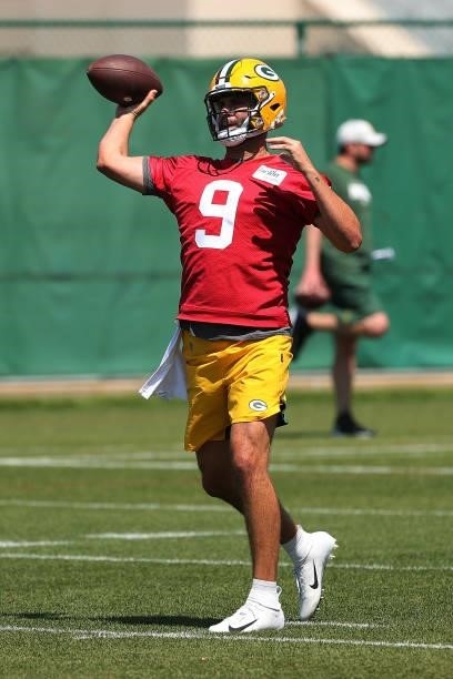 Blake Bortles of the Green Bay Packers works out during training camp at Ray Nitschke Field on June 09, 2021 in Ashwaubenon, Wisconsin.