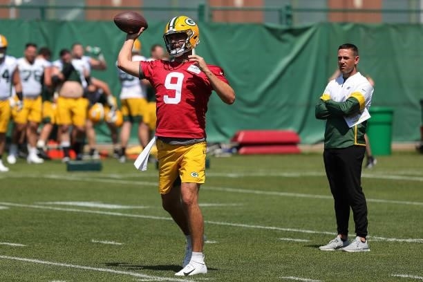 Blake Bortles of the Green Bay Packers works out during training camp at Ray Nitschke Field on June 09, 2021 in Ashwaubenon, Wisconsin.