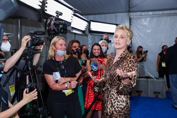 Sharon Stone speaks to the media at the "In The Heights