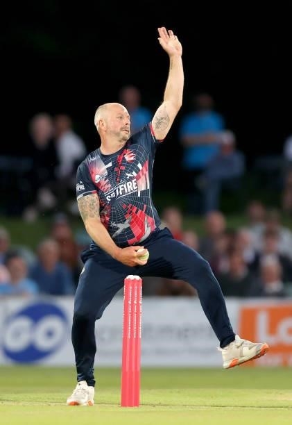 Darren Stevens of Kent bowls during the Vitality T20 Blast match between Kent Spitfires and Hampshire Hawks at The Spitfire Ground on June 09, 2021...