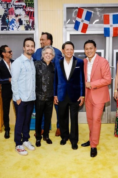 Lin-Manuel Miranda and his father, Luis A. Miranda, Jr., and director Jon M. Chu and his father, Lawrence Chu attend the "In The Heights