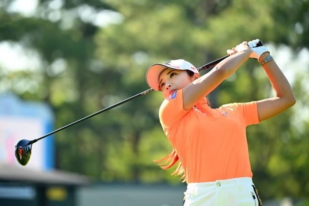 Bo-mee Lee of South Korea hits her tee shot on the 10th hole during the first round of the Ai Miyazato Suntory Ladies Open at Rokko Kokusai Golf Club...