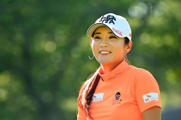 Bo-mee Lee of South Korea reacts after her tee shot on the 10th hole during the first round of the Ai Miyazato Suntory Ladies Open at Rokko Kokusai...