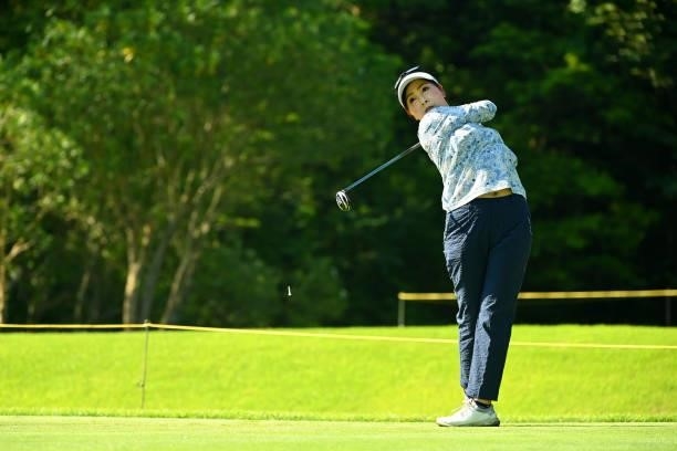 Serena Aoki of Japan hits her tee shot on the 11th hole during the first round of the Ai Miyazato Suntory Ladies Open at Rokko Kokusai Golf Club on...
