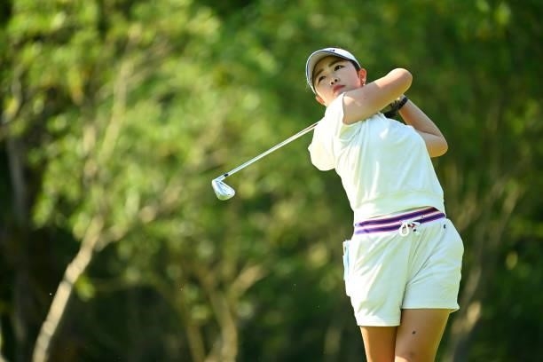 Miyuu Yamashita of Japan hits her tee shot on the 11th hole during the first round of the Ai Miyazato Suntory Ladies Open at Rokko Kokusai Golf Club...