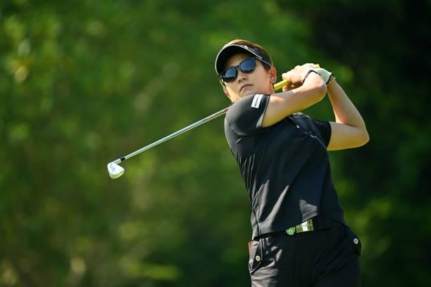 Misuzu Narita of Japan hits her tee shot on the 11th hole during the first round of the Ai Miyazato Suntory Ladies Open at Rokko Kokusai Golf Club on...