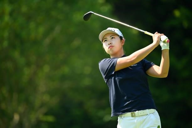 Amateur Nanako Ueno of Japan hits her tee shot on the 11th hole during the first round of the Ai Miyazato Suntory Ladies Open at Rokko Kokusai Golf...