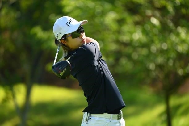 Amateur Nanako Ueno of Japan hits her tee shot on the 12th hole during the first round of the Ai Miyazato Suntory Ladies Open at Rokko Kokusai Golf...