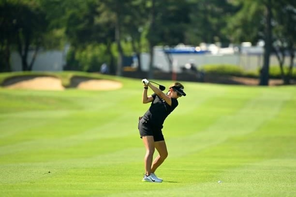 Misuzu Narita of Japan hits her second shot on the 12th hole during the first round of the Ai Miyazato Suntory Ladies Open at Rokko Kokusai Golf Club...