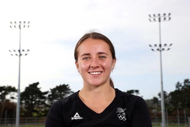 Olivia Shannon poses during the New Zealand Hockey team announcement at the National Hockey Centre on June 10, 2021 in Auckland, New Zealand.