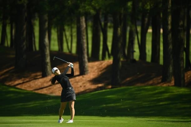 Erika Kikuchi of Japan hits her third shot on the 12th hole during the first round of the Ai Miyazato Suntory Ladies Open at Rokko Kokusai Golf Club...