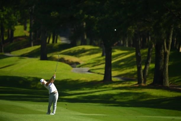 Min-young Lee of South Korea hits her third shot on the 12th hole during the first round of the Ai Miyazato Suntory Ladies Open at Rokko Kokusai Golf...