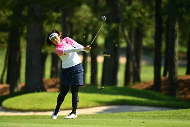 Shiho Oyama of Japan hits her third shot on the 12th hole during the first round of the Ai Miyazato Suntory Ladies Open at Rokko Kokusai Golf Club on...