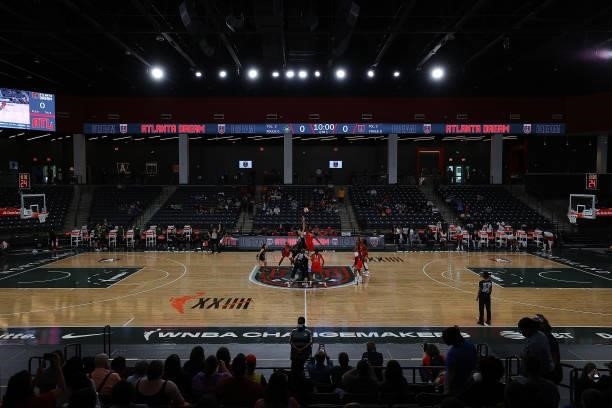 The Atlanta Dream tip off against the Seattle Storm at Gateway Center Arena on June 09, 2021 in College Park, Georgia.
