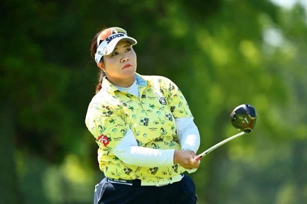 Miki Sakai of Japan hits her tee shot on the 13th hole during the first round of the Ai Miyazato Suntory Ladies Open at Rokko Kokusai Golf Club on...