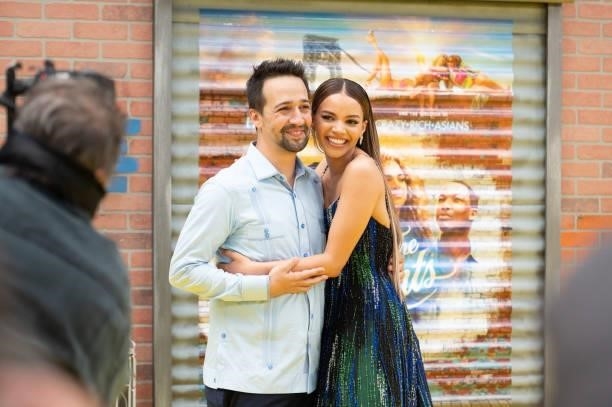 Lin-Manuel Miranda and Leslie Grace attend the opening night premiere of 'In The Heights' during 2021 Tribeca Festival at United Palace Theater on...