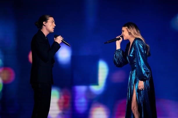 In this image released on June 9th 2021, Paul Klein and Kelsea Ballerini perform onstage for the 2021 CMT Music Awards at the Park at Harlinsdale...