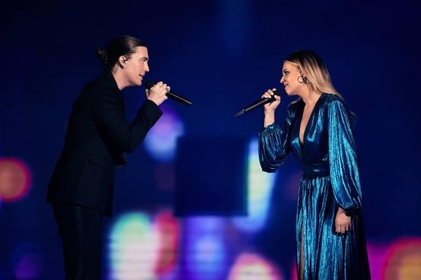 In this image released on June 9th 2021, Paul Klein and Kelsea Ballerini perform onstage for the 2021 CMT Music Awards at the Park at Harlinsdale...