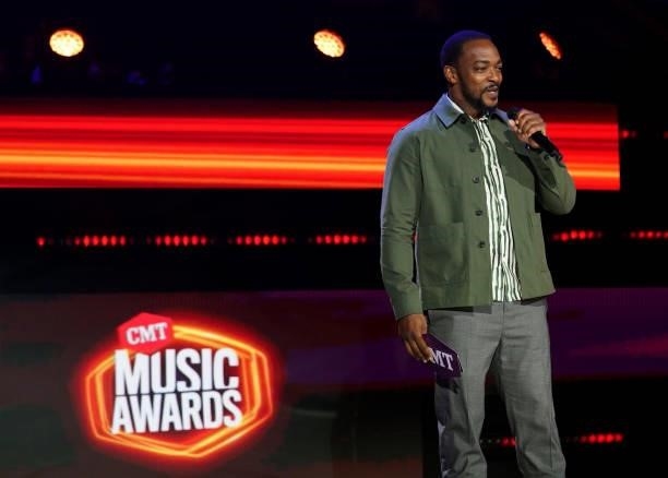 Anthony Mackie speaks onstage for the 2021 CMT Music Awards at Bridgestone Arena on June 09, 2021 in Nashville, Tennessee.