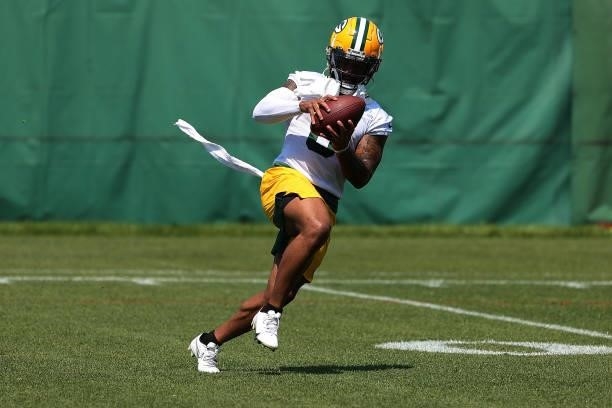 Amari Rodgers of the Green Bay Packers during training camp at Ray Nitschke Field on June 09, 2021 in Ashwaubenon, Wisconsin.