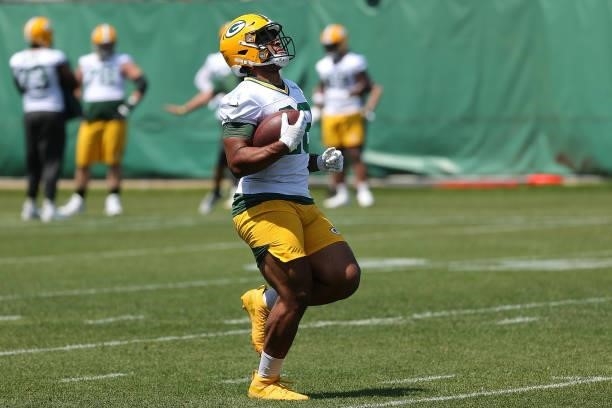 Dillon of the Green Bay Packers works out during training camp at Ray Nitschke Field on June 09, 2021 in Ashwaubenon, Wisconsin.