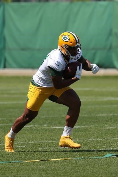 Dillon of the Green Bay Packers works out during training camp at Ray Nitschke Field on June 09, 2021 in Ashwaubenon, Wisconsin.